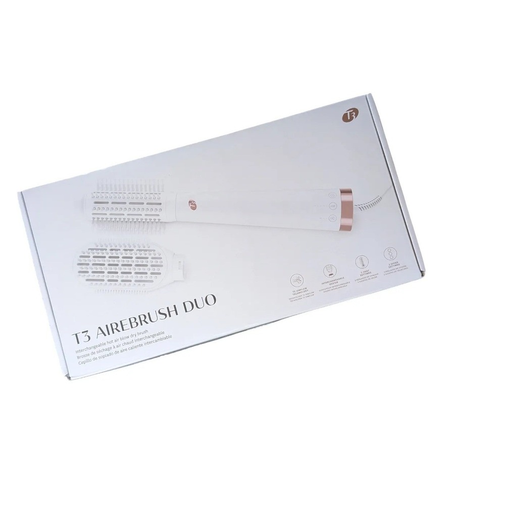 T3 AireBrush Duo Interchangeable Hot Air Blow Dry Brush White Rose Gold 76650
